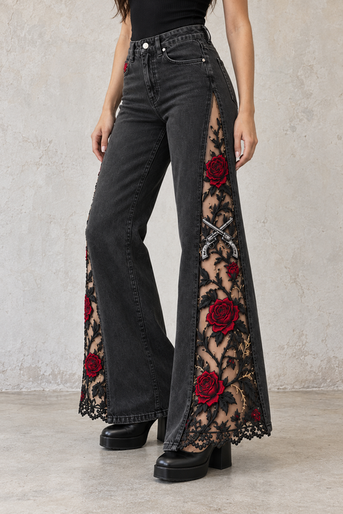 Guns N' Roses Lace-Slit Jeans
