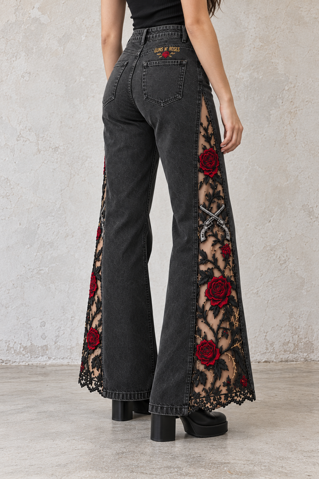 Guns N' Roses Lace-Slit Jeans