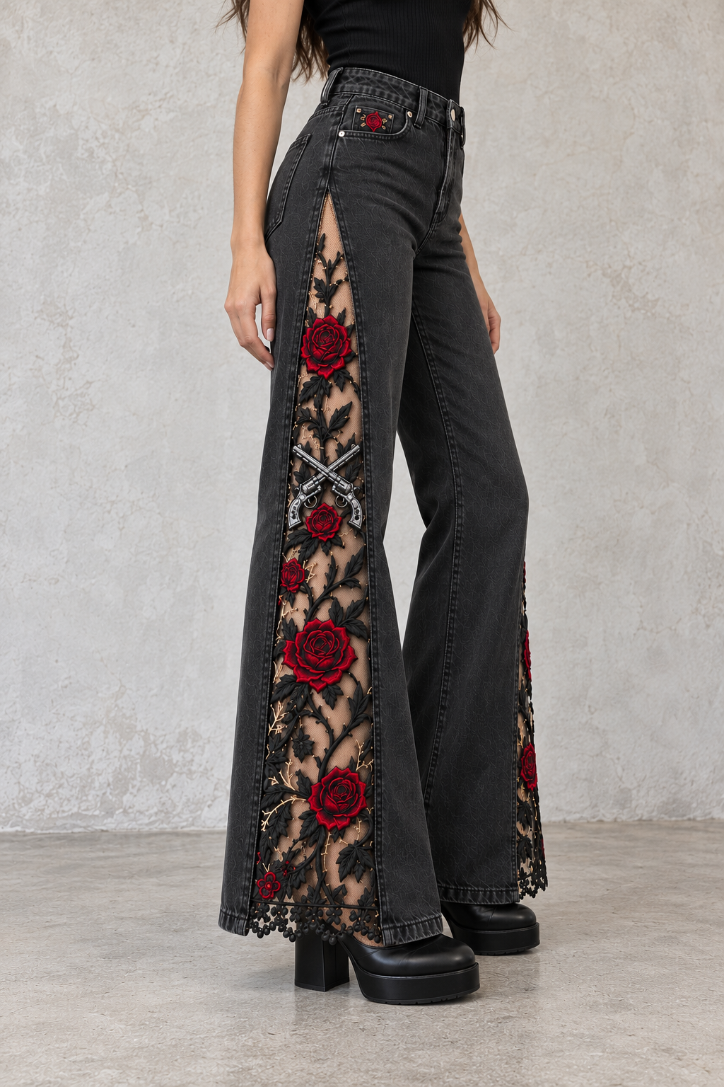 Guns N' Roses Lace-Slit Jeans