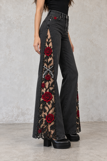 Guns N' Roses Lace-Slit Jeans