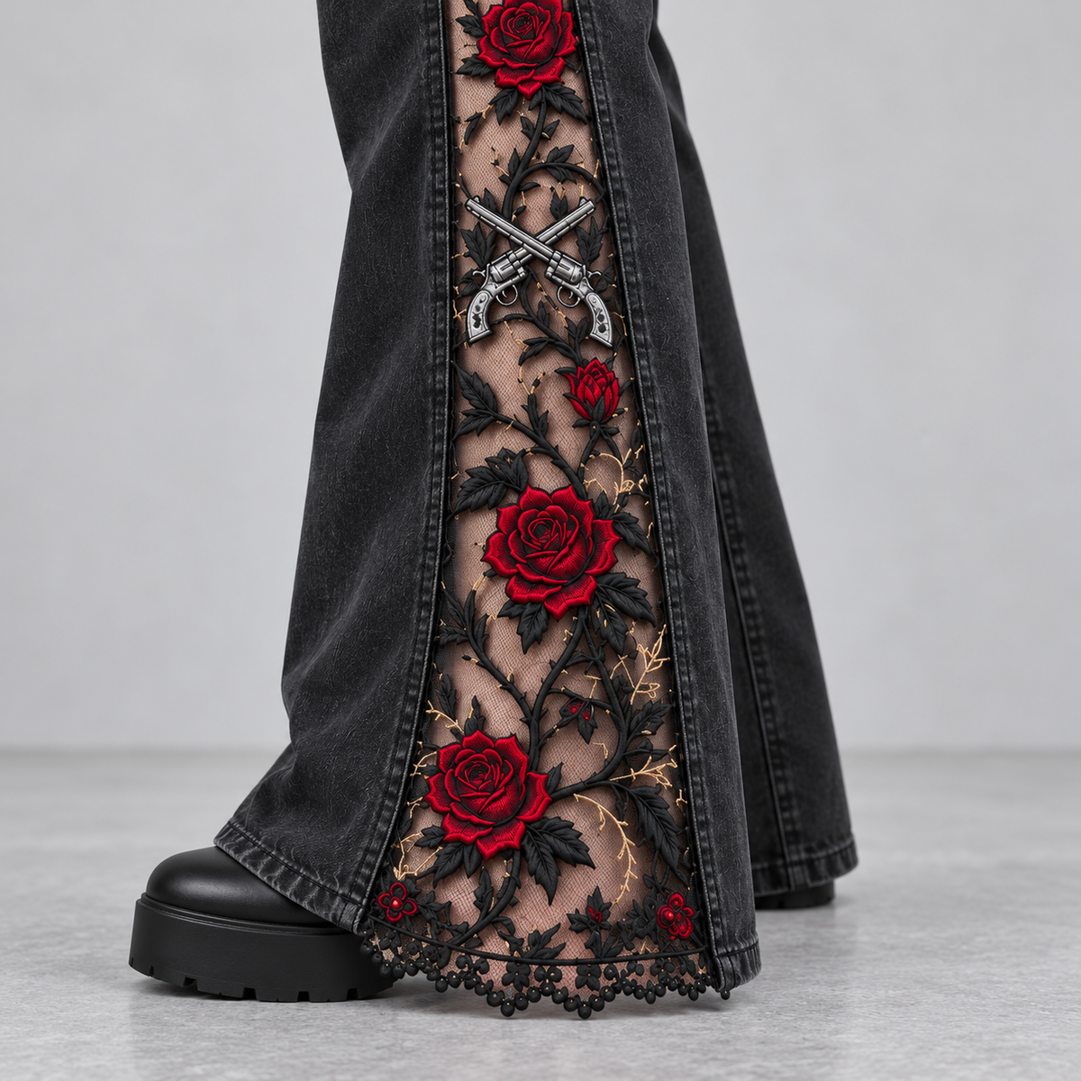 Guns N' Roses Lace-Slit Jeans