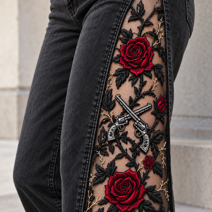 Guns N' Roses Lace-Slit Jeans
